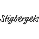 Het woord Stigbergets, geschreven in zwarte, cursieve, handgeschreven letters op een lichtgrijze achtergrond, weerspiegelt de geest van Craft Collisions met zijn creatieve en ambachtelijke flair.